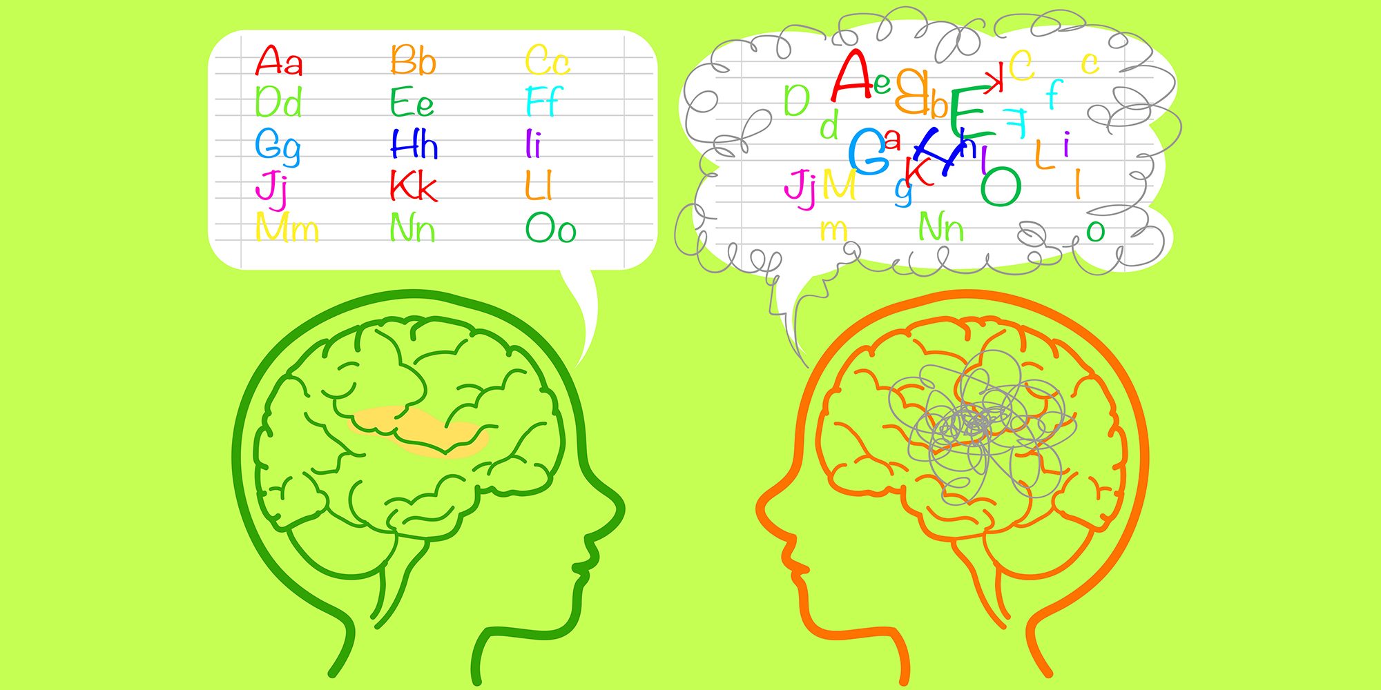 The brain of a dyslexic boy is confused about letters. Vector il